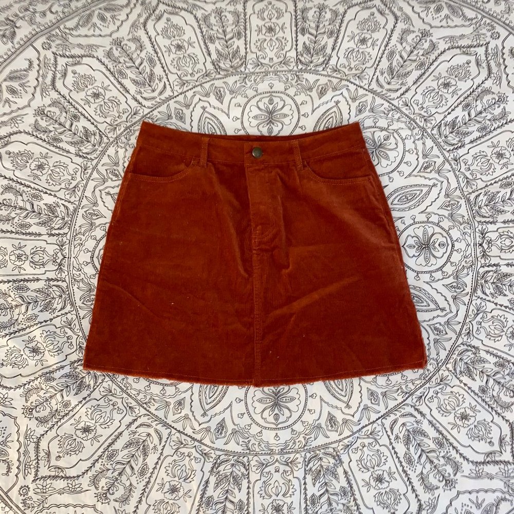 trendy corduroy auburn skirt